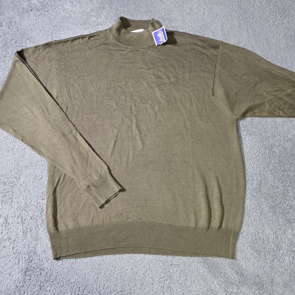 Anthology Mens XL Sweater Olive Green 100% Silk Mock Neck Long Sleeve Pullover